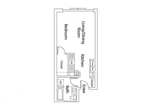Floor plan for studio, 1 bath, 543 sqft
